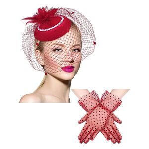20s 50s Tea Party Hat Clip And Glovess Set Fascinator Hat For Women 5752